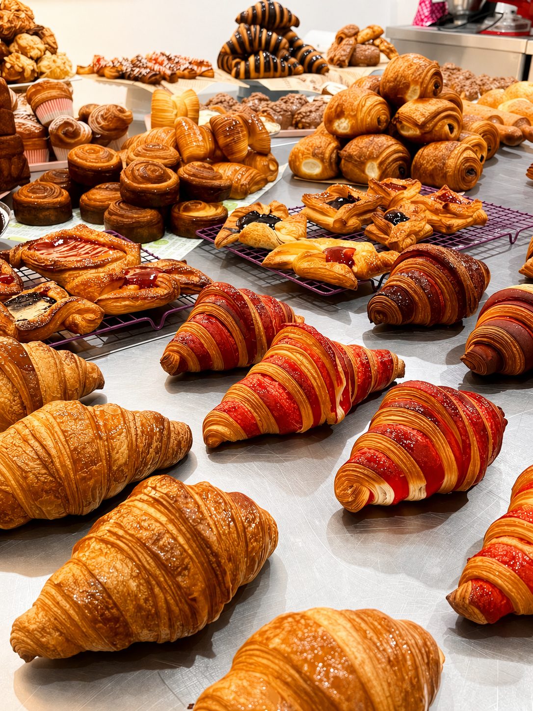 Freshly baked croissants and pastries from a breads class